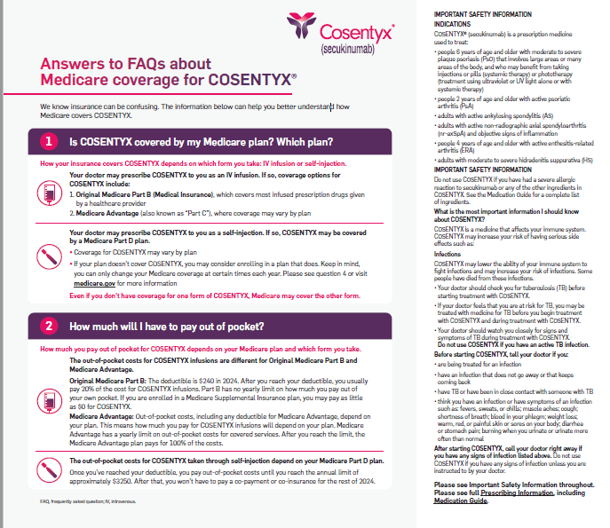 COSENTYX Medicare Coverage FAQ Brochure